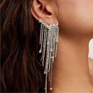 NWT Free People Comeback Kid Ear Party silver rhinestone earrings